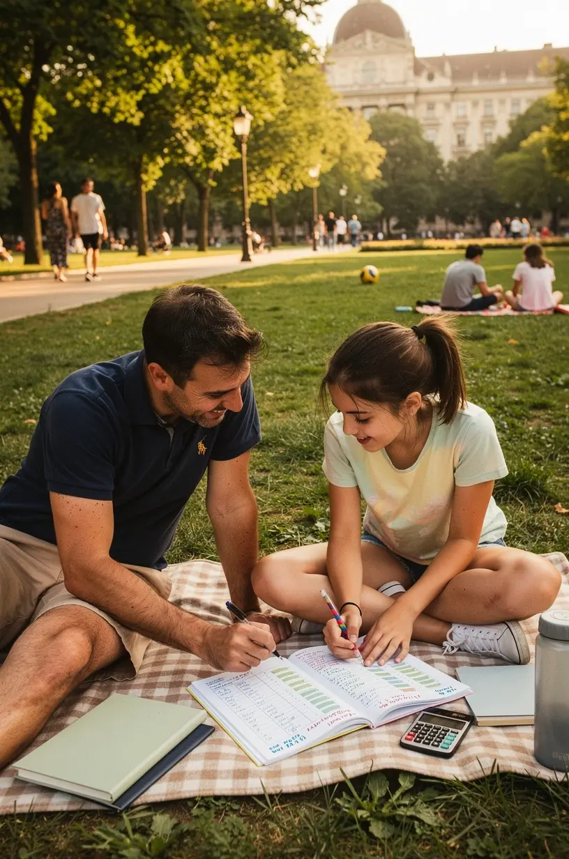 Egy olvasó jegyzetel és tervez a személyes pénzügyi megtakarítási tervéhez a blog által kínált strukturált munkafüzet segítségével.